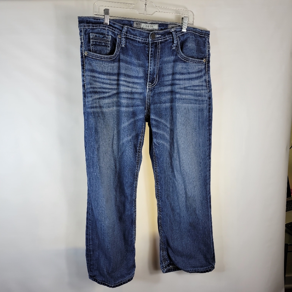 Mens BKE Seth Straight Leg Jeans Size 38R Whiskering Light Stitching